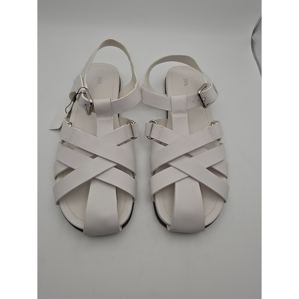 Zara White Leather Cage Fisherman Sandals Size 40 US 9 New with Tags - Picture 2 of 10